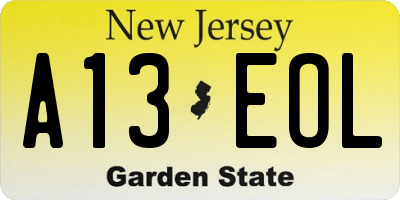 NJ license plate A13EOL