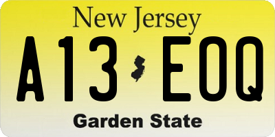 NJ license plate A13EOQ