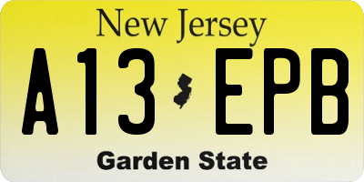 NJ license plate A13EPB