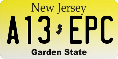 NJ license plate A13EPC
