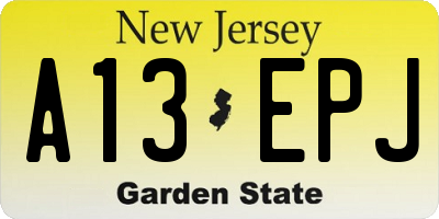 NJ license plate A13EPJ