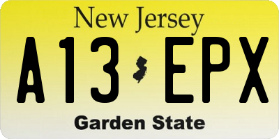 NJ license plate A13EPX
