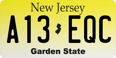 NJ license plate A13EQC