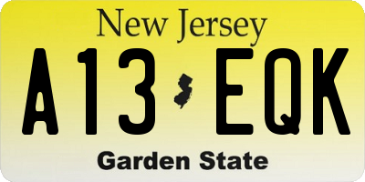 NJ license plate A13EQK