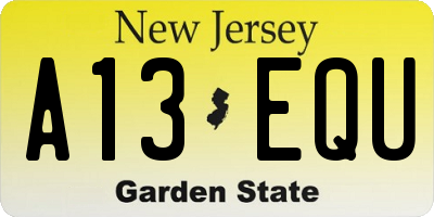 NJ license plate A13EQU