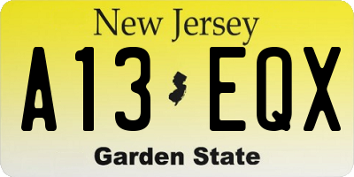 NJ license plate A13EQX