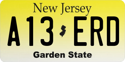 NJ license plate A13ERD