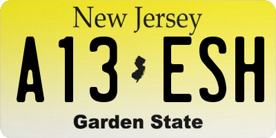 NJ license plate A13ESH