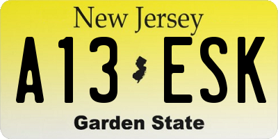 NJ license plate A13ESK