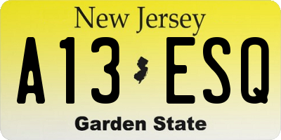 NJ license plate A13ESQ