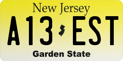 NJ license plate A13EST
