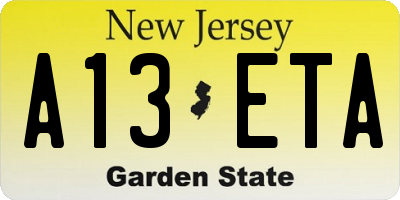 NJ license plate A13ETA