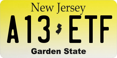 NJ license plate A13ETF