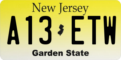 NJ license plate A13ETW