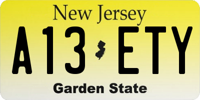 NJ license plate A13ETY
