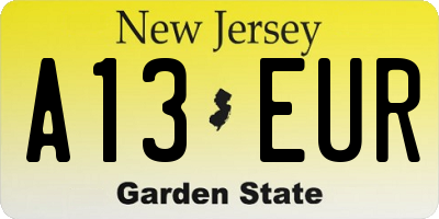 NJ license plate A13EUR
