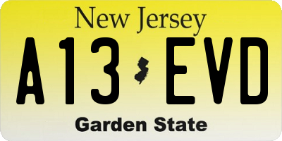 NJ license plate A13EVD