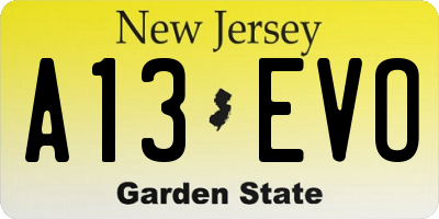 NJ license plate A13EVO