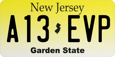 NJ license plate A13EVP