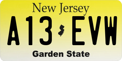 NJ license plate A13EVW