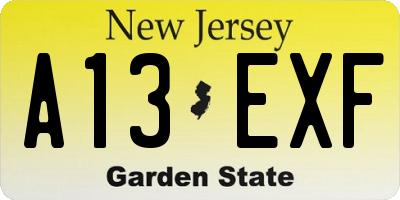 NJ license plate A13EXF