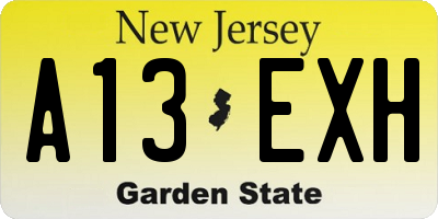 NJ license plate A13EXH