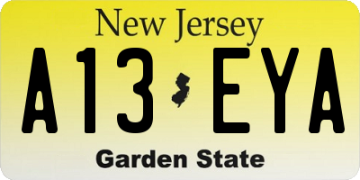 NJ license plate A13EYA