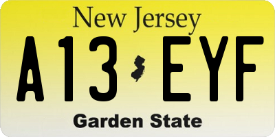 NJ license plate A13EYF