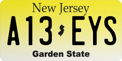 NJ license plate A13EYS