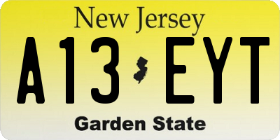 NJ license plate A13EYT