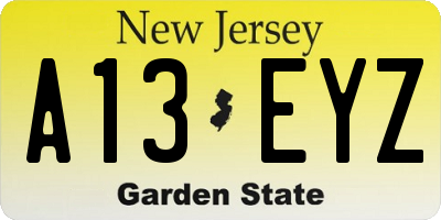NJ license plate A13EYZ