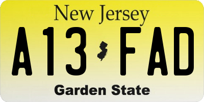 NJ license plate A13FAD