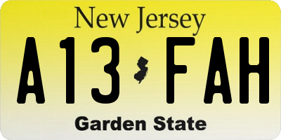 NJ license plate A13FAH