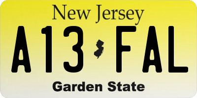 NJ license plate A13FAL