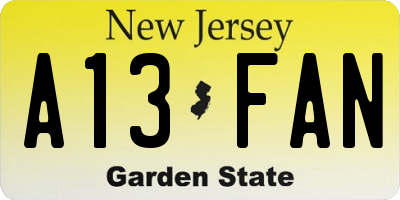 NJ license plate A13FAN