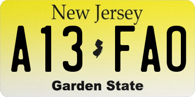 NJ license plate A13FAO