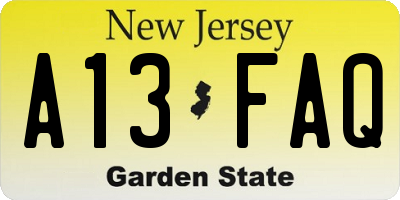 NJ license plate A13FAQ