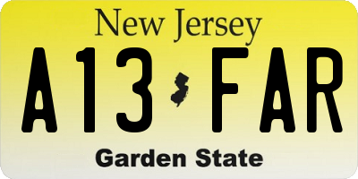 NJ license plate A13FAR