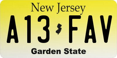 NJ license plate A13FAV