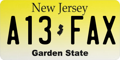 NJ license plate A13FAX