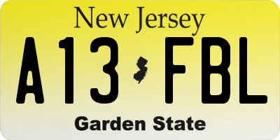 NJ license plate A13FBL