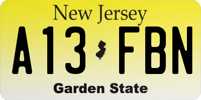 NJ license plate A13FBN
