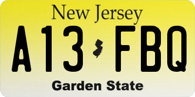 NJ license plate A13FBQ