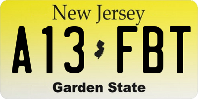 NJ license plate A13FBT