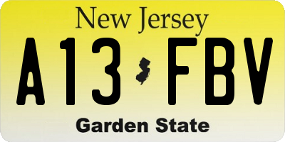 NJ license plate A13FBV