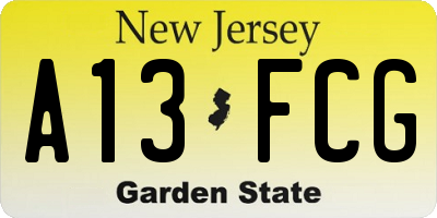 NJ license plate A13FCG