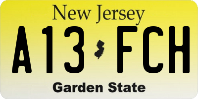NJ license plate A13FCH