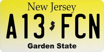 NJ license plate A13FCN