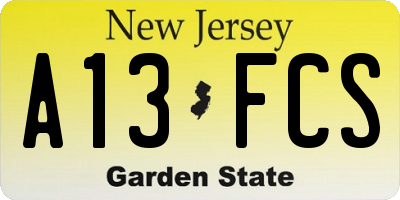 NJ license plate A13FCS