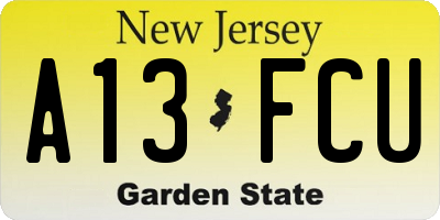 NJ license plate A13FCU